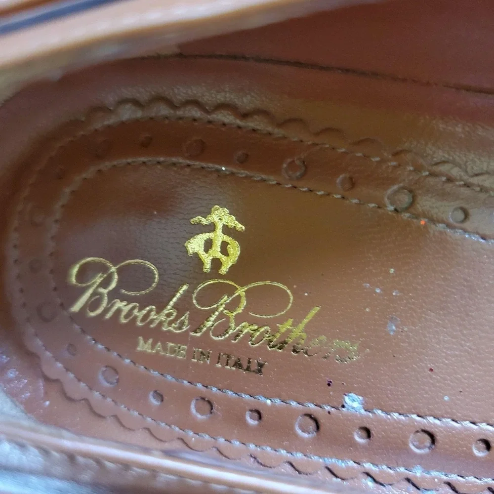 Brooks Brothers Pumps Womens 8 Brown Leather Tassel Pointed Kitten Heel Italy